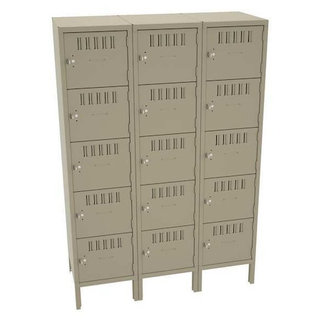 Tennsco Box Locker, 45 in W, 18 in D, 66 in H, (3) Wide, (5) Tier, Sand BS5-151812-3SD