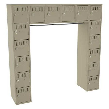 Tennsco Box Locker Unit with Coat Rod, 72 in W, 18 in D, 72 in H, (6) Tier, (6) Wide, Sand SRS-721872-ASD