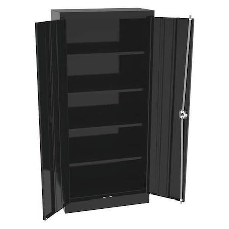 Tennsco Shelving Storage Cabinet, 66 in H, 30 in W, 15 in D, Recessed Pull, Keyed, Black, 4 Shelves 6615BK