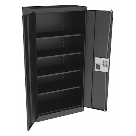 Tennsco Shelving Storage Cabinet, 72 in H, 36 in W, 18 in D, Recessed Pull, Electronic Keypad, Black 7218ELBK