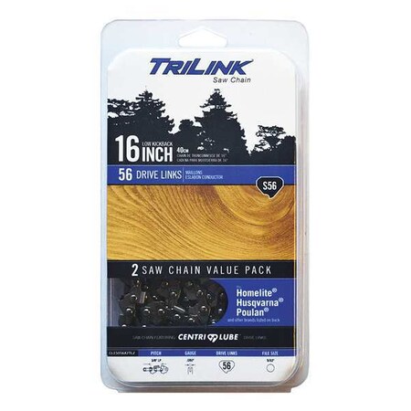 Trilink Replacement Saw Chain, 16inL, 56 Links, PK2 CL15056X2TL2