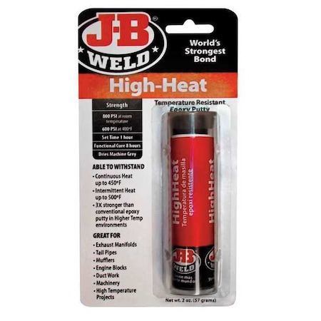 J-B Weld Putty, 2 oz Container Size, Tube, High-Heat, Dark Gray 8297