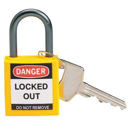 Brady Lockout Padlock, Keyed Different, Nylon, Yellow, 1 in Shackle Height, 1 3/16 in Body Width, 6 PK 118930