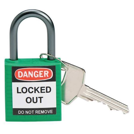 Brady Lockout Padlock, Keyed Different, Nylon, Green, 1 in Shackle Height, 1 3/16 in Body Width, 6 PK 118927