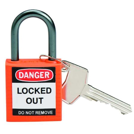 Brady Lockout Padlock, Keyed Different, Nylon, Orange, 1 in Shackle Height, 1 3/16 in Body Width, 6 PK 118928