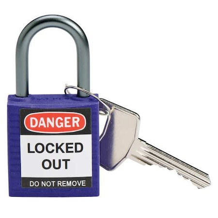 Brady Lockout Padlock, Keyed Alike, Nylon, Purple, 1 in Shackle Height, 1 3/16 in Body Width, 6 PK CPPL-PRP-25AL-KA6