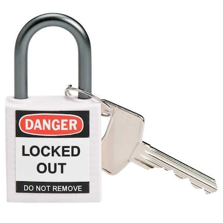 Brady Lockout Padlock, Keyed Different, Nylon, White, 1 in Shackle Height, 1 3/16 in Body Width 143162