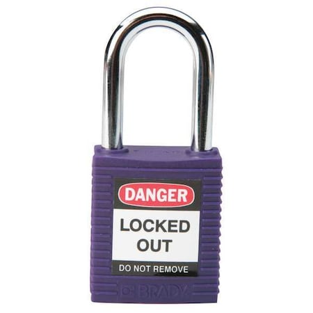 Brady Lockout Padlock, Keyed Different, Nylon, Standard Body Size, 1-3/4 in H, Purple, PK6 104916