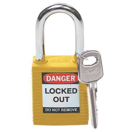 Brady Lockout Padlock, Keyed Alike, Nylon, Yellow, 1 1/2 in Shackle Height, 1 1/2 in Body Width, 3 PK 105888