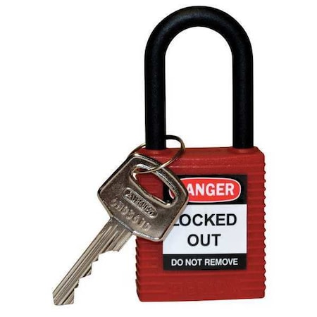 Brady Lockout Padlock, Keyed Different, Nylon, Red, 1 1/2 in Shackle Height, 1 1/2 in Body Width 123324