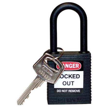 Brady Lockout Padlock, Keyed Different, Nylon, Black, 1 1/2 in Shackle Height, 1 1/2 in Body Width 123329