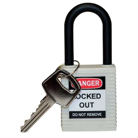 Brady Lockout Padlock, Keyed Different, Nylon, White, 1 1/2 in Shackle Height, 1 1/2 in Body Width 123332