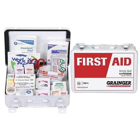 Zoro Select First Aid Kit and Housing, Metal 80 Components, 10 People Served 54553