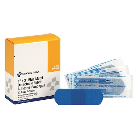 First Aid Only Metal Detectable Bandage, 1x3 in., PK50 1-650