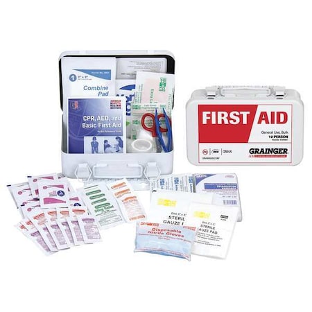 Zoro Select First Aid Kit and Housing, Metal 77 Components, 10 People Served 54557