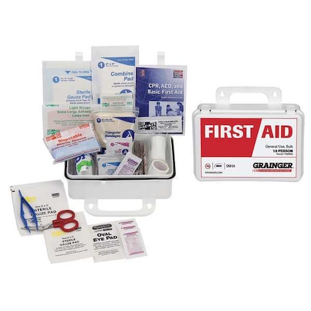 Zoro Select First Aid Kit and Housing, Plastic 65 Components, 10 People Served 54510