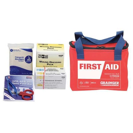 Zoro Select First Aid Kit and Housing, Fabric 77 Components, 10 People Served 54561
