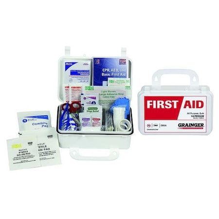 Zoro Select First Aid Kit and Housing, Plastic 72 Components, 10 People Served 54564