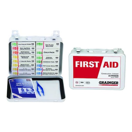 Zoro Select First Aid Kit and Housing, Metal 110 Components, 20 People Served 54581