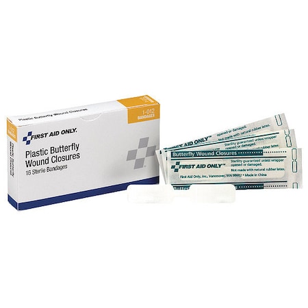 First Aid Only Butterfly Closure, White, Plastic, PK16 1-012