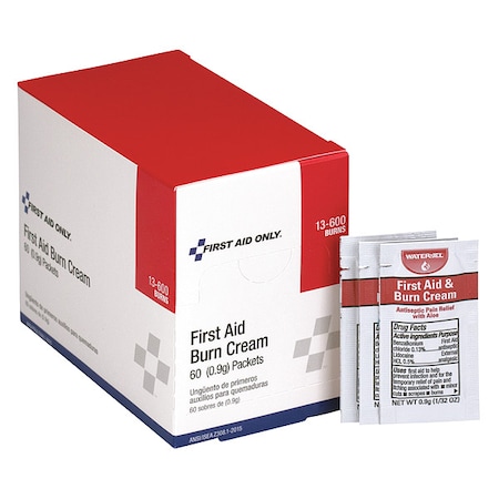 First Aid Only Topical Burn Cream, Benzalkonium Chloride/Lidociane HCI, .03 oz Size, 60 Packets/Box 13-600