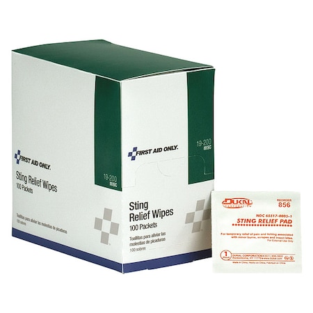 First Aid Only Sting Relief, Packet, 4-1/8 In., PK100 19-200