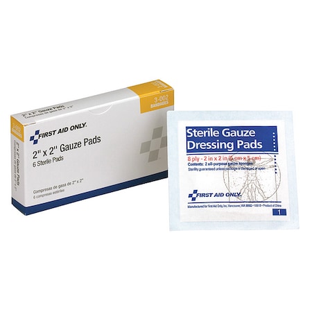 First Aid Only Gauze Pad, Sterile, White, No, Gauze, PK6 3-002