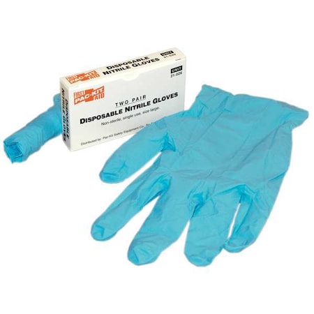 First Aid Only Disposable Gloves, 5.00 to 5.99 mil Palm, Nitrile, Powder-Free, L (9), 2 PK, Blue 21-026