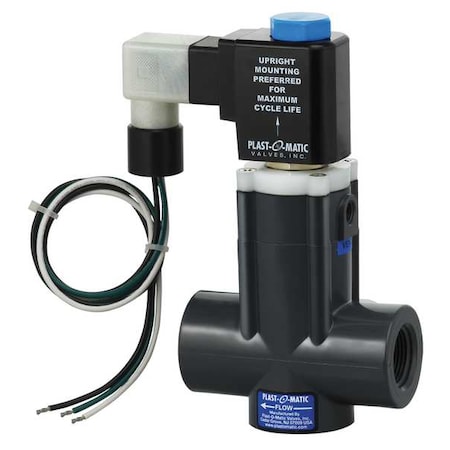 PLAST-O-MATIC 120VAC PVC Solenoid Valve, Normally Closed, 1 in Pipe Size EASMT6V22W24-120/60-PV