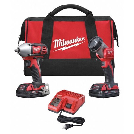 Milwaukee Tool M18™ 18V 2-Tool Cordless Combo Kit - 3/8" Impact Wrench & Work Light (2 1.5Ah Batteries + Soft Case Bundle) 2693-22