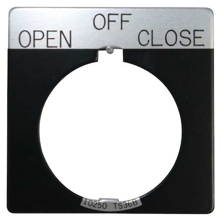 Eaton Cutler-Hammer Legend Plate, Square, Open Off Close, Black 10250TS53