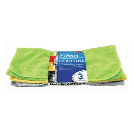 Carrand Microfiber Cloth Wipe 12" x 16", Gray, Blue, Yellow, 3PK 40061