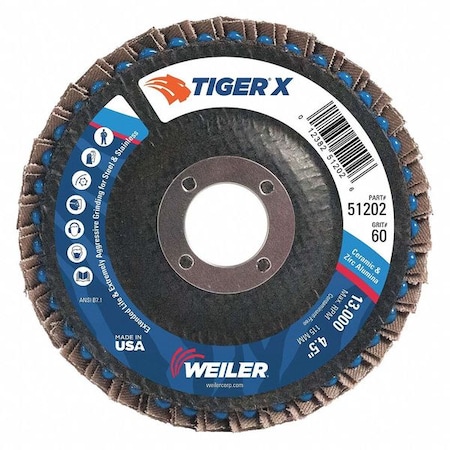 Weiler Flap Disc, 4-1/2 in. x 60 Grit, 13000 RPM 98902