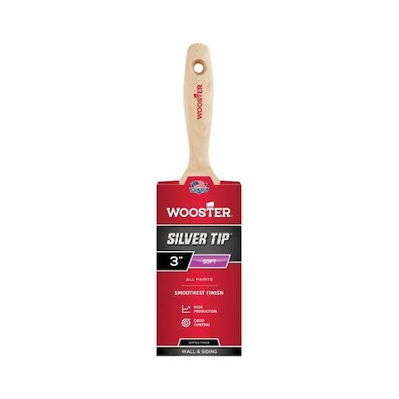 Wooster 3" Wall Soft, Silver CT Polyester Bristle, Paint Brush, Wood Handle 5223-3