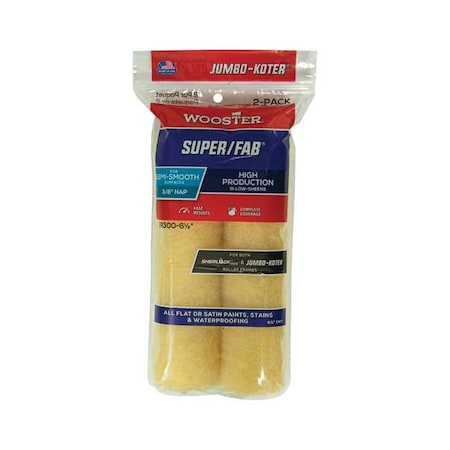 Wooster 6-1/2" Mini Paint Roller Cover, 3/8" Nap, Knit Fabric, 2 PK RR300-6-1/2