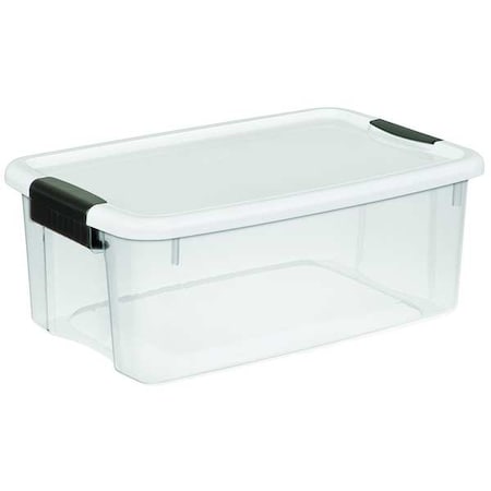 Sterilite Stackable Storage Tote W/ Lid, 4.5 gal, 18-1/8 in L x 12-1/4 in W x 7 in H, Clear, White 19849806