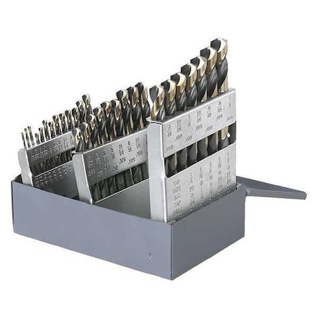 Cle-Line 25PC 135 Degree Heavy-Duty Jobber Drill Set Cle-Line 1878 Black & Gold HSS RHS/RHC 1mm-13mmx.5mm C74059