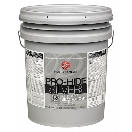 Pratt & Lambert Interior Paint, Semi-Gloss, Latex Base, Pro White, 5 gal 0000Z5589-20