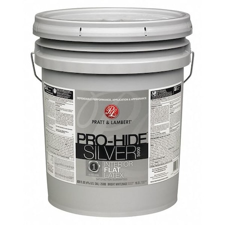 Pratt & Lambert Interior Paint, Flat, Latex Base, Dover White, 5 gal 0000Z5351-20
