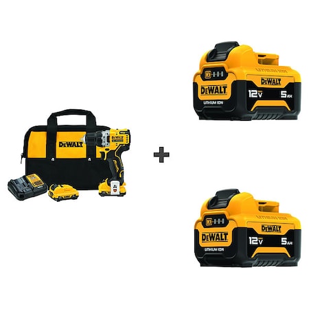 Dewalt Drill/Driver, 3/8 in, 12V DC DCD701F2/DCB126/DCB126