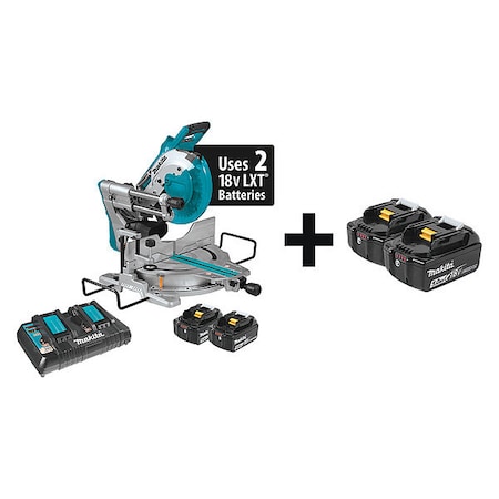 Makita Cordless Miter Saw Kit, 10 in Blade Dia., Max Blade Speed: 4,400 RPM 5/8 in Arbor Size XSL06PT + BL1850B-2