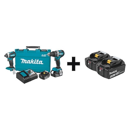 Makita Cordless Combo Kit, 18.0V, 2 Tools, 4.0Ah XT269M + BL1850B-2