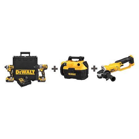 Dewalt Cordless Combination Kit, 20.0V, 3 Tools DCK299P2/DCV580H/DCG412B