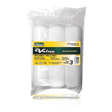 Richard 9" Paint Roller Cover, 3/8" Nap, Microfiber, 3 PK 98030-US