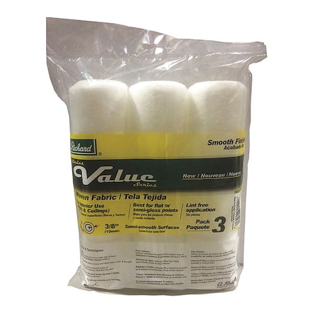 Richard 9" Paint Roller Cover, 3/8" Nap, Woven Fabric, 3 PK 99830-US