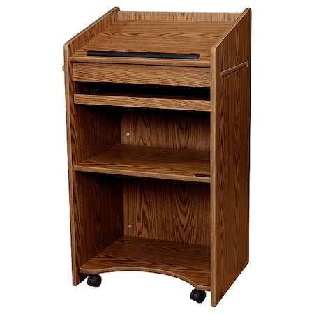 Oklahoma Sound Floor Lectern w/Two Shelves, Oak 600-MO