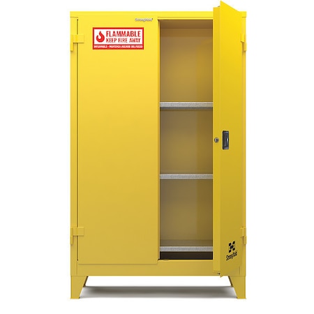 Strong Hold Flammable Safety Cabinet, 45 gal., 45 gal, 3 Shelves, 14 ga. Steel, 43 in W x 18 in D 45FS-MC-3