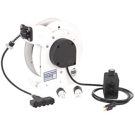 Kh Industries Cord Reel, NEMA 5-15P, 12 AWG, White Reel Color, 25 ft Length RTAN3LW-WTT515-J12F