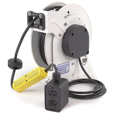 Kh Industries Cord Reel, NEMA 5-20P, 12 AWG, White Reel Color, 25 ft Length RTAG3LW-WDD520-J12F