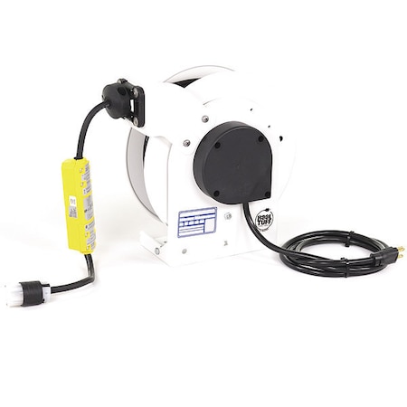 Kh Industries Cord Reel, NEMA 5-20P, 12 AWG, White Reel Color, 50 ft Length, 1 Outlets RTAG3LW-WC520-J12K